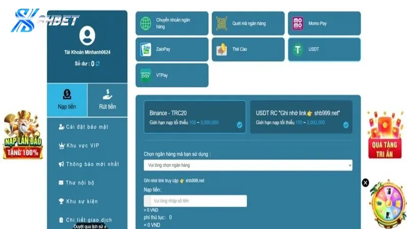Hướng dẫn nạp tiền SHBET dễ dàng thông qua ví USDT