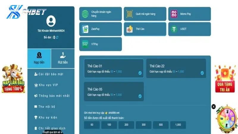 hướng dẫn nạp tiền shbet